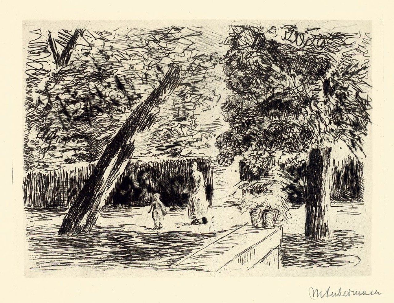 Auf diesem Bild ist das folgende Kunstwerk zu sehen: Max Liebermann. „Die Gartenterasse (Der Gehversuch)“. 1922.