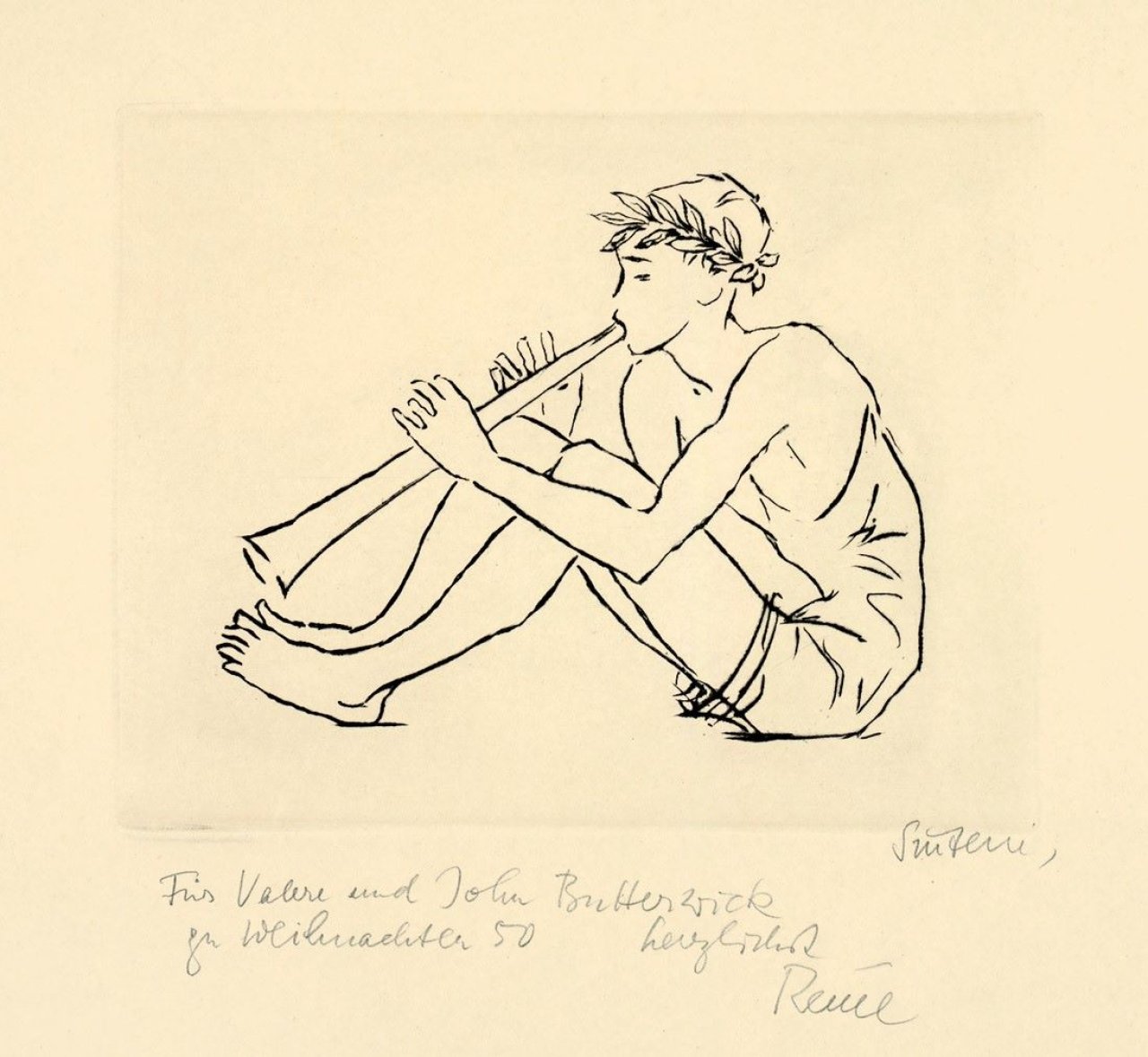 Auf diesem Bild ist das folgende Kunstwerk zu sehen: Renée Sintenis. „Flötenbläser” / „Junge Esel”. Um 1950.