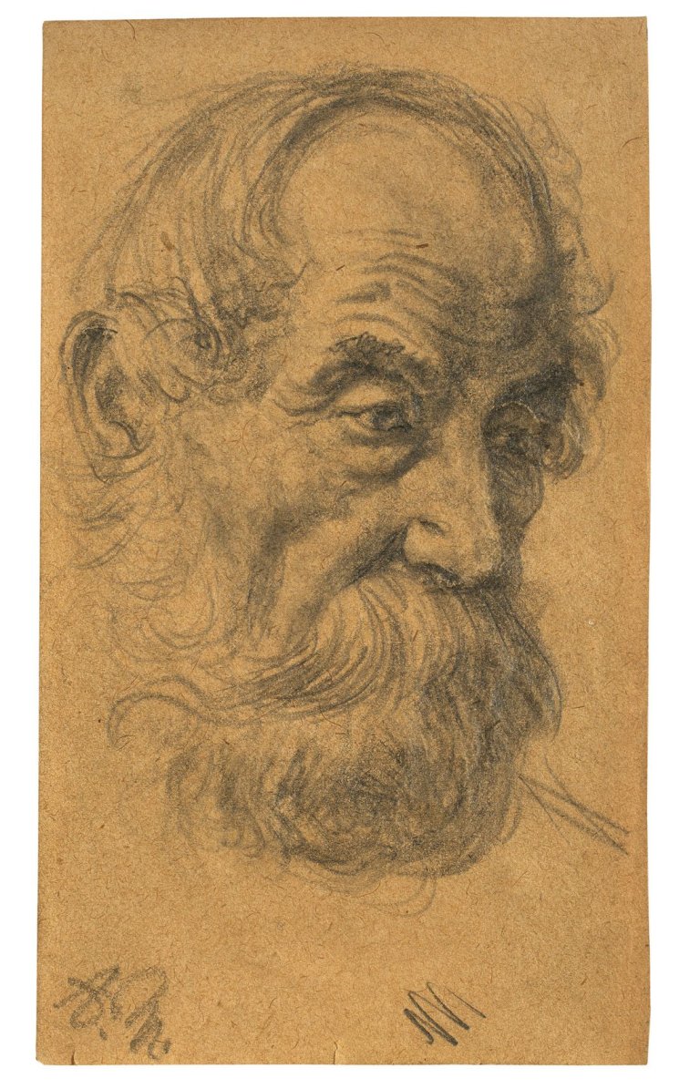Auf diesem Bild ist das folgende Kunstwerk zu sehen: Adolph Menzel. Kopf eines bärtigen Mannes. Um 1884/93.