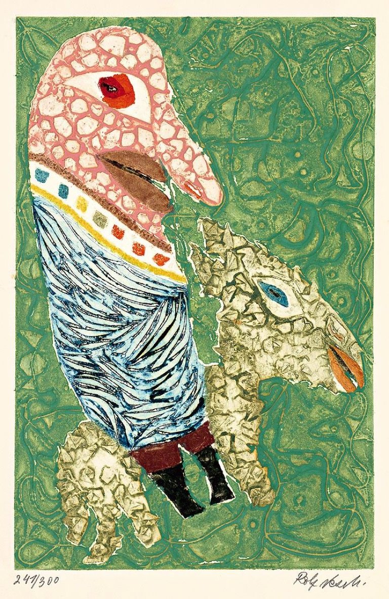 Auf diesem Bild ist das folgende Kunstwerk zu sehen: Rolf Nesch. Eselsreiter. 1968.