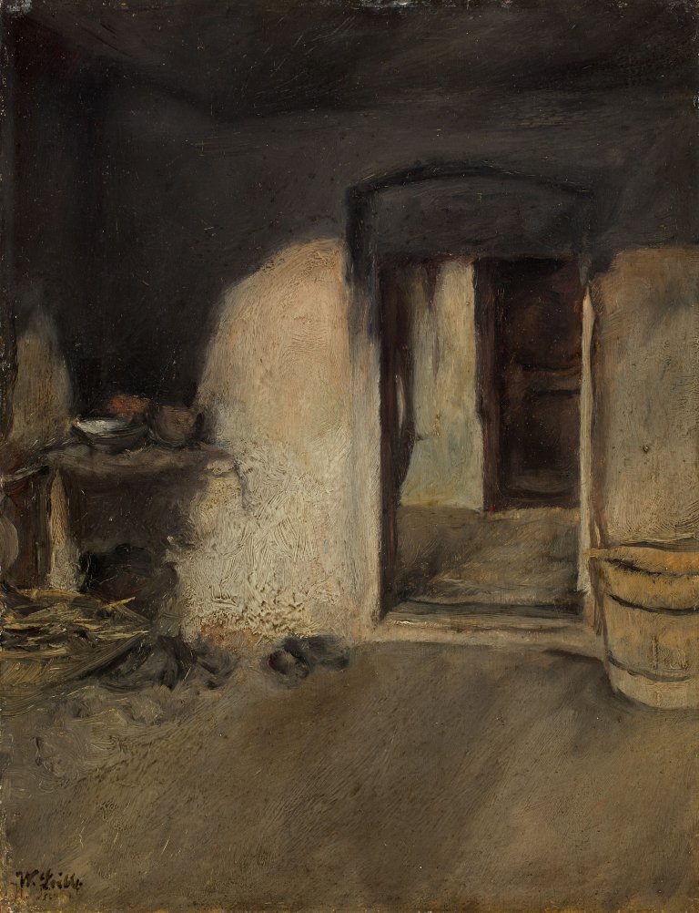 Auf diesem Bild ist das folgende Kunstwerk zu sehen: Wilhelm Leibl. „Kücheninterieur“. 1888.