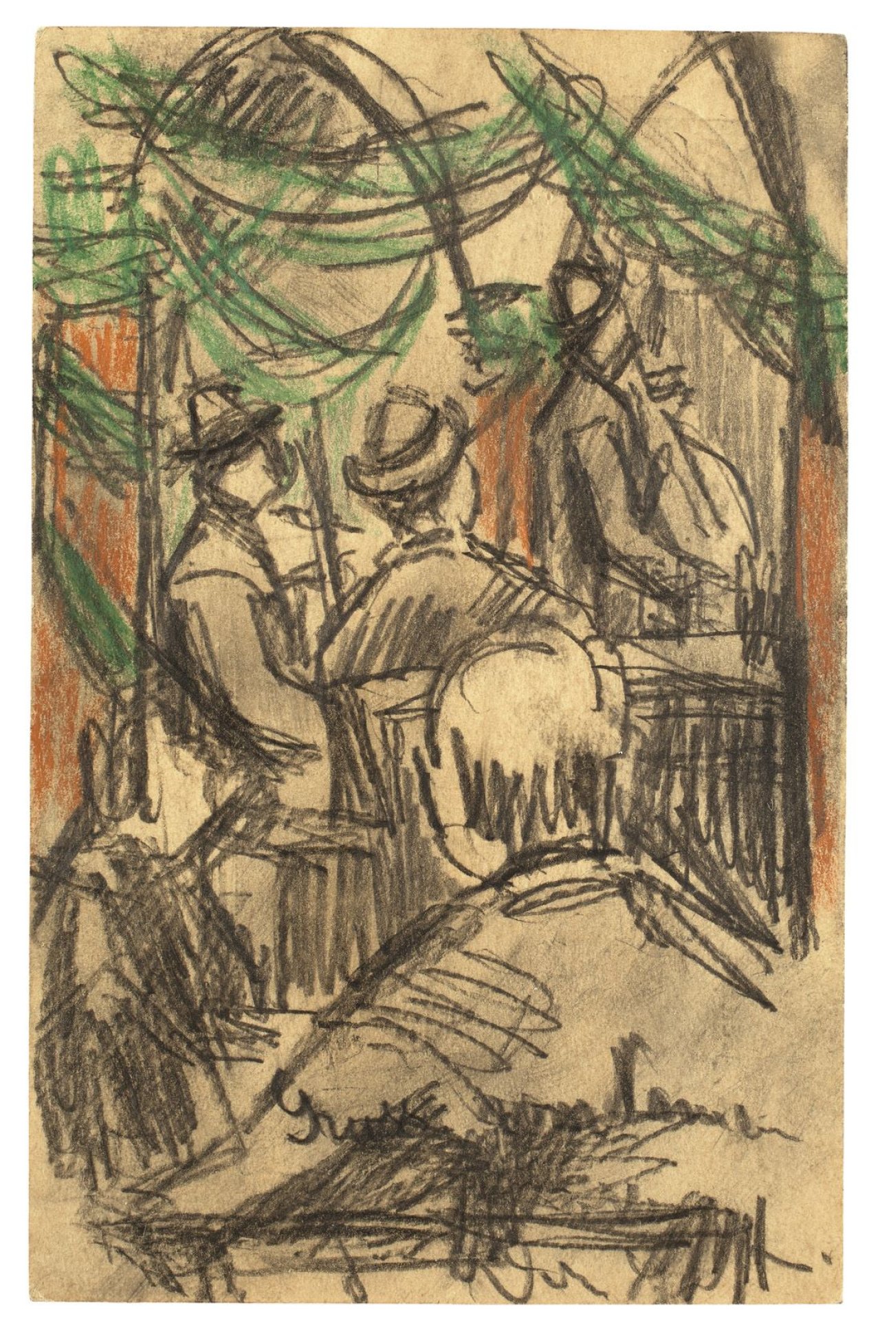 Auf diesem Bild ist das folgende Kunstwerk zu sehen: Ernst Ludwig Kirchner. Im Bierlokal. 1904.