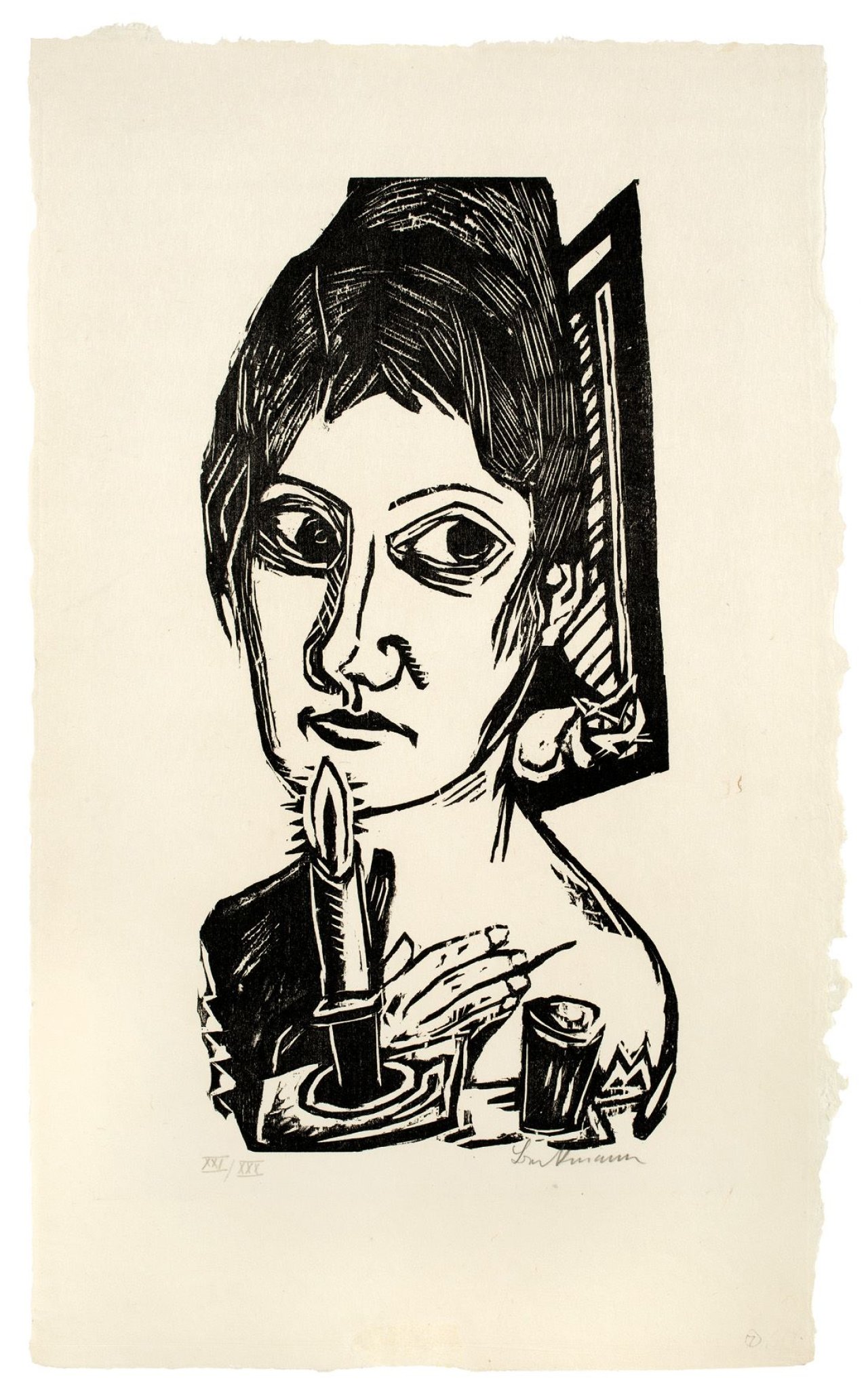 Auf diesem Bild ist das folgende Kunstwerk zu sehen: Max Beckmann. „Frau mit Kerze“. 1920.