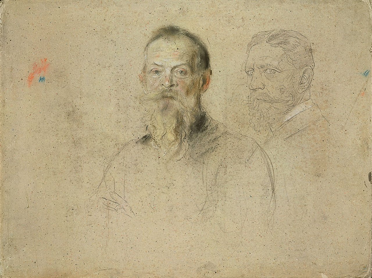 Auf diesem Bild ist das folgende Kunstwerk zu sehen: Franz von Lenbach. Prinzregent Luitpold von Bayern und Portraitstudie Kronprinz Friedrich Wilhelms von Preußen (Friedrich III.). Um 1885.