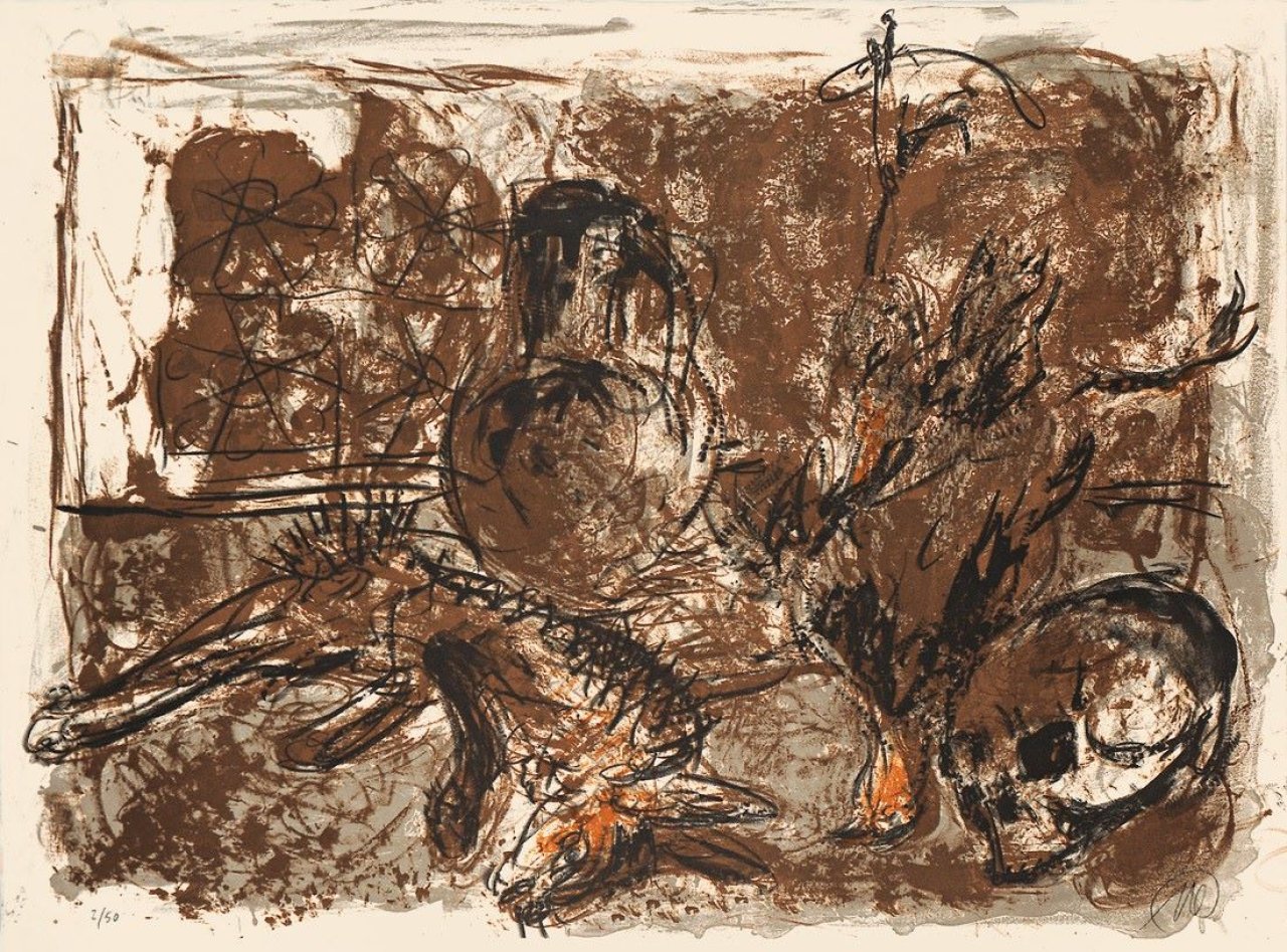 This picture shows the following artwork: Markus Lüpertz. Stilleben mit Totenschädel.