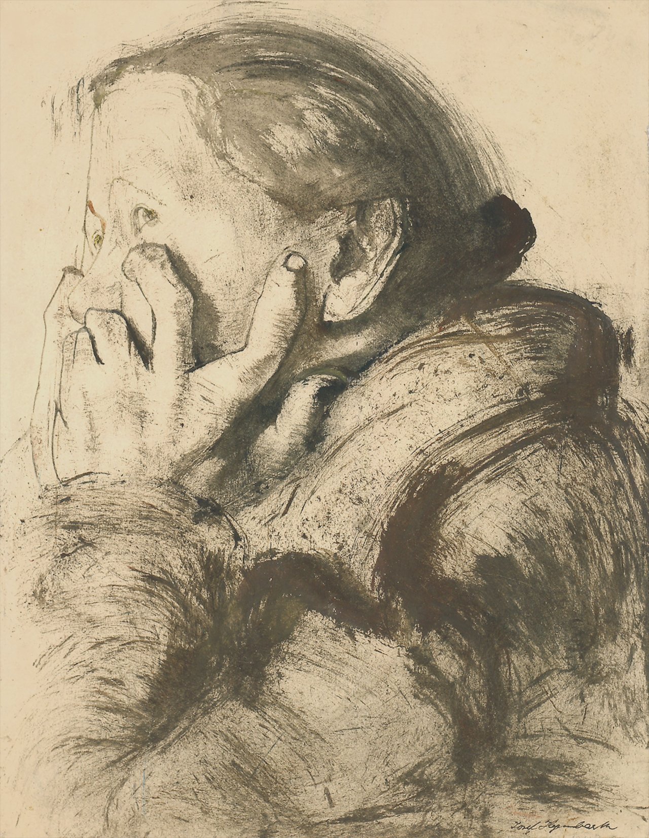 Auf diesem Bild ist das folgende Kunstwerk zu sehen: Josef Hegenbarth. „Frau, sich aufstützend“. Um 1947.