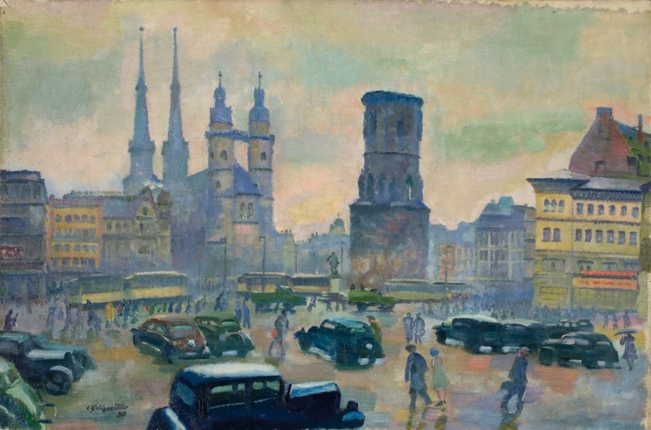 This picture shows the following artwork: Conrad Felixmüller. „Markt in Halle“. 1950.