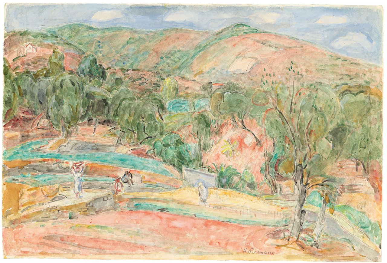 Auf diesem Bild ist das folgende Kunstwerk zu sehen: Hans Purrmann. „Südliche Landschaft (Ospedaletti)“. 1950.