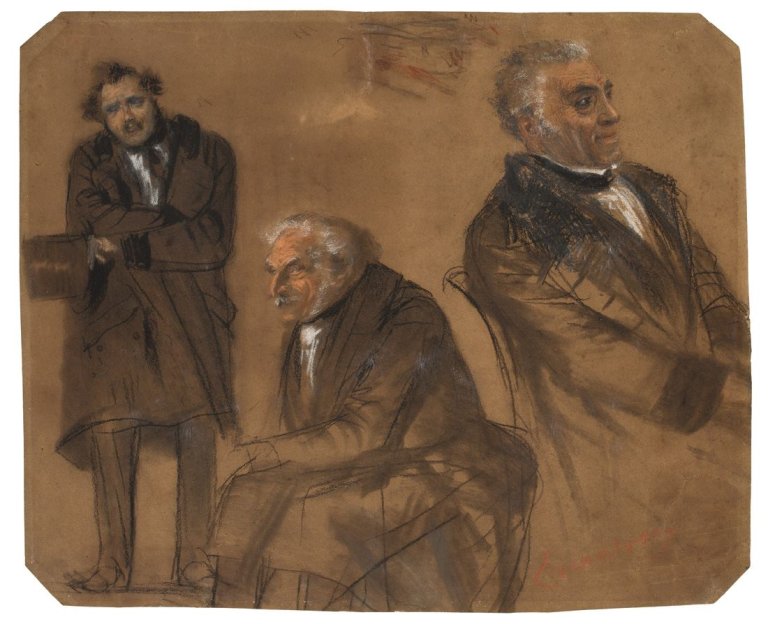 Auf diesem Bild ist das folgende Kunstwerk zu sehen: Adolph Menzel. Portraitstudien (zu den „Urwahlen“). 1849.