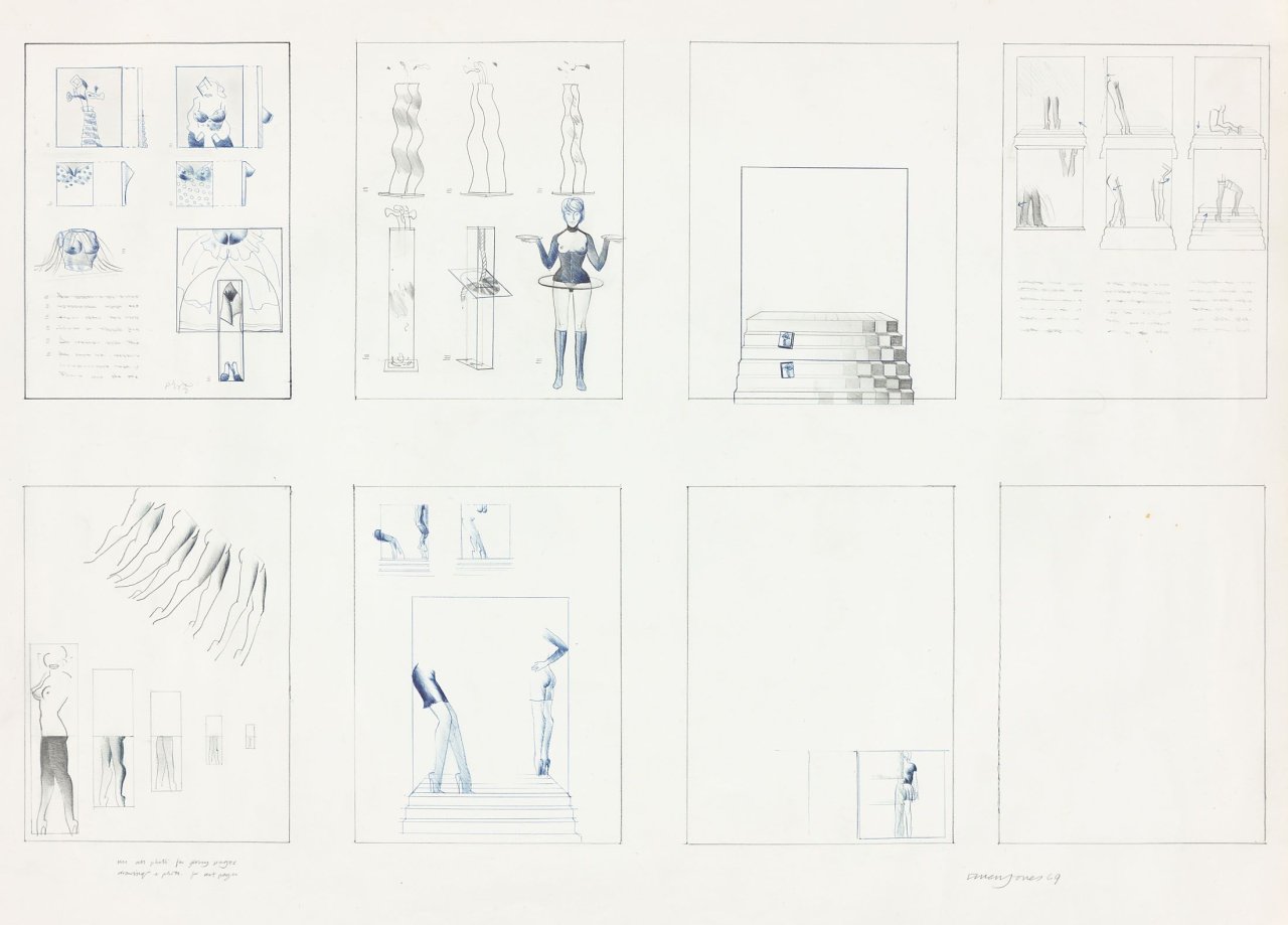 Auf diesem Bild ist das folgende Kunstwerk zu sehen: Allen Jones. Ohne Titel (Studienblatt). 1969.