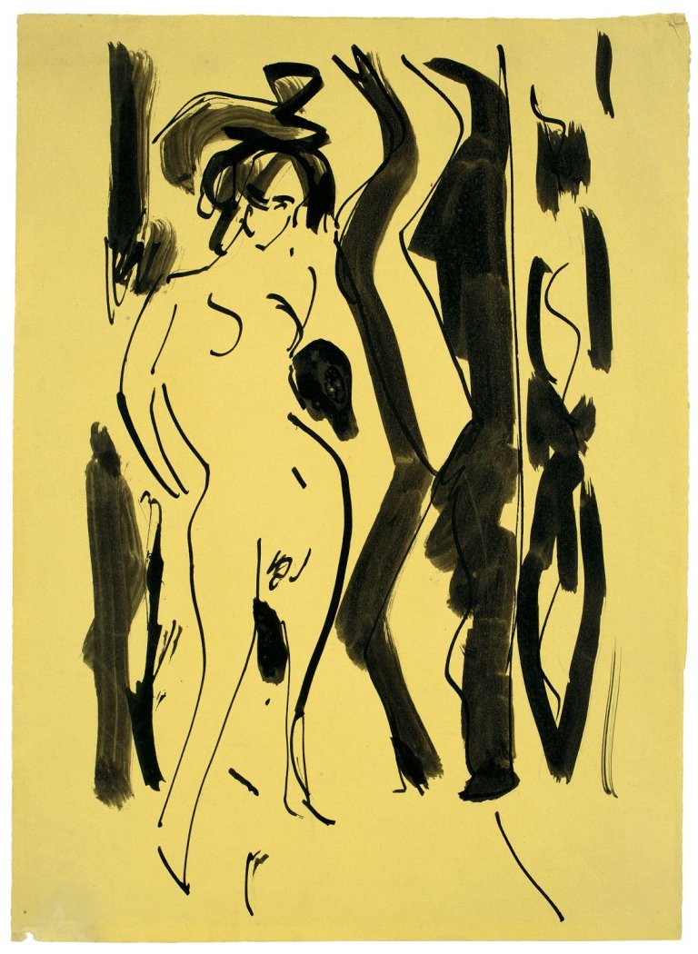 Auf diesem Bild ist das folgende Kunstwerk zu sehen: Ernst Ludwig Kirchner. Stehender Akt. Um 1910/11.