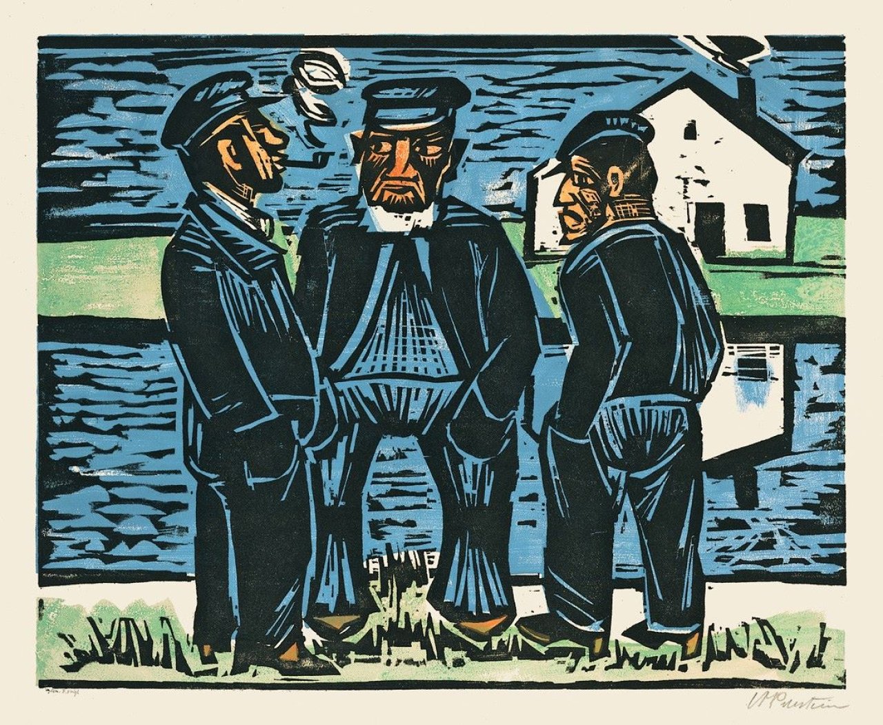 Auf diesem Bild ist das folgende Kunstwerk zu sehen: Max Pechstein. „Klönende Fischer“. 1923.