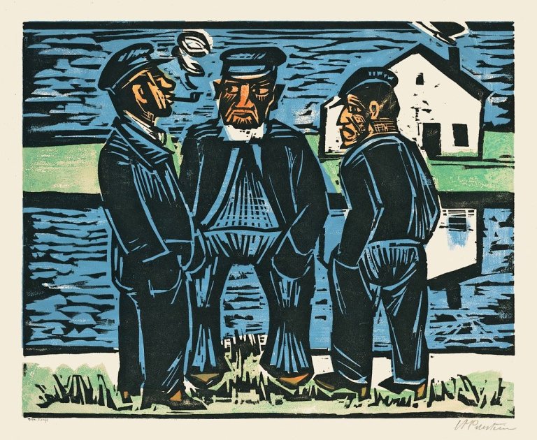 Auf diesem Bild ist das folgende Kunstwerk zu sehen: Max Pechstein. „Klönende Fischer“. 1923.