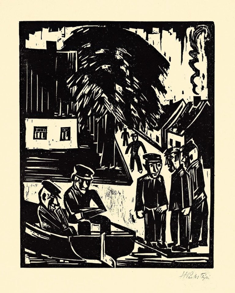 Auf diesem Bild ist das folgende Kunstwerk zu sehen: Max Pechstein. „Fischer am Ufer (Sonntag der Fischer)“. 1923.