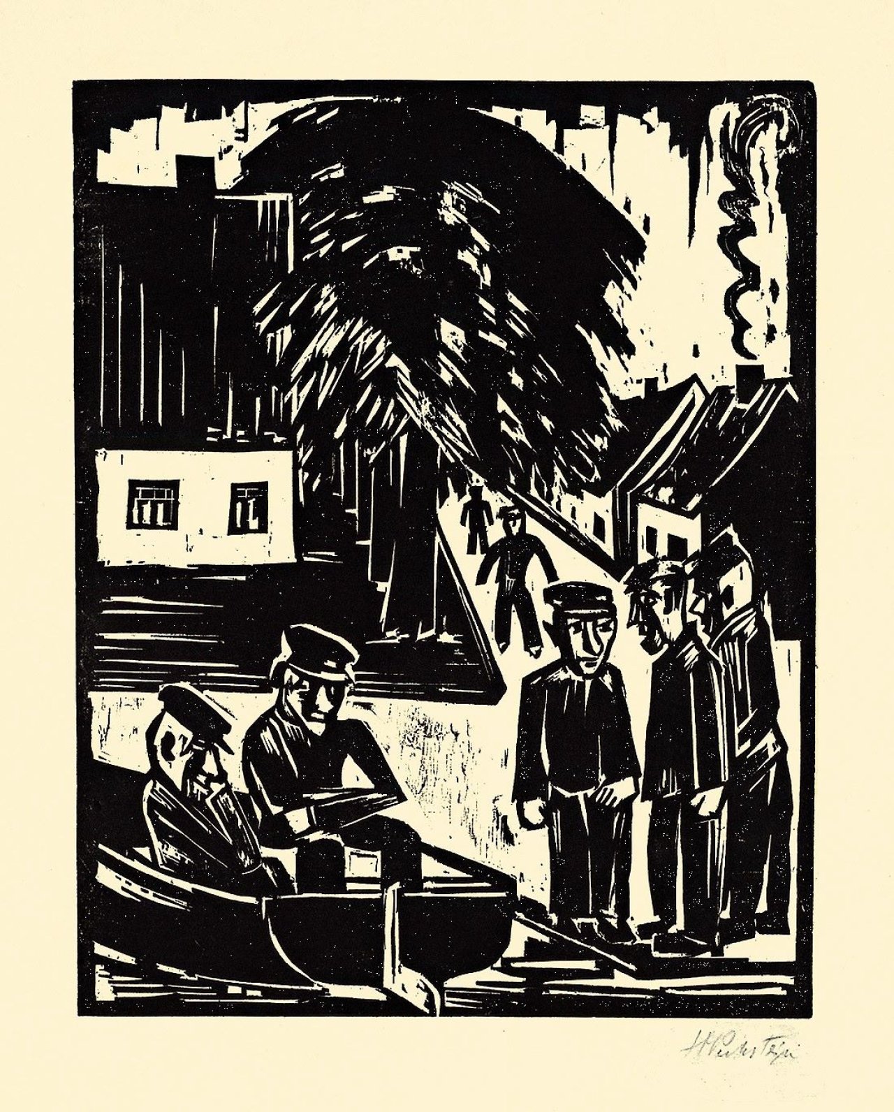 Auf diesem Bild ist das folgende Kunstwerk zu sehen: Max Pechstein. „Fischer am Ufer (Sonntag der Fischer)“. 1923.