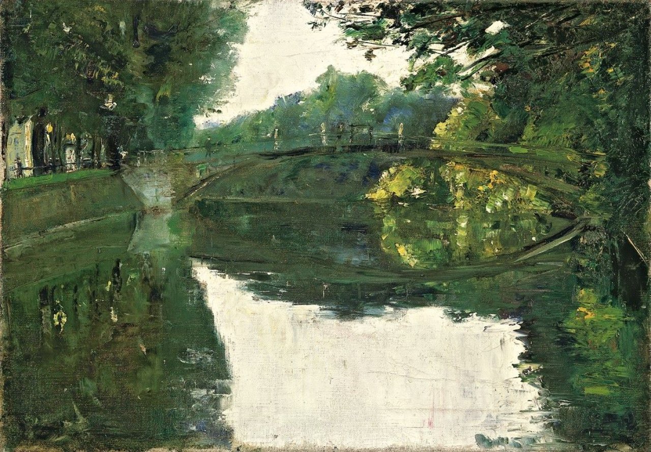 Auf diesem Bild ist das folgende Kunstwerk zu sehen: Lesser Ury. „Fußsteg am Landwehrkanal (Lützow-Brücke, Berlin)“. Um 1910/20.