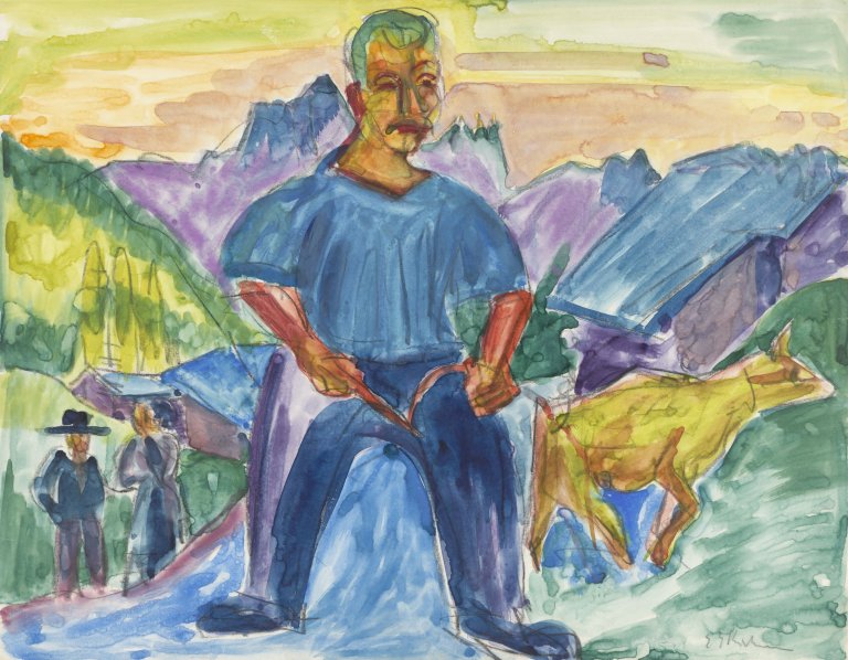 Auf diesem Bild ist das folgende Kunstwerk zu sehen: Ernst Ludwig Kirchner. „Kuh und Treiber“. 1919.