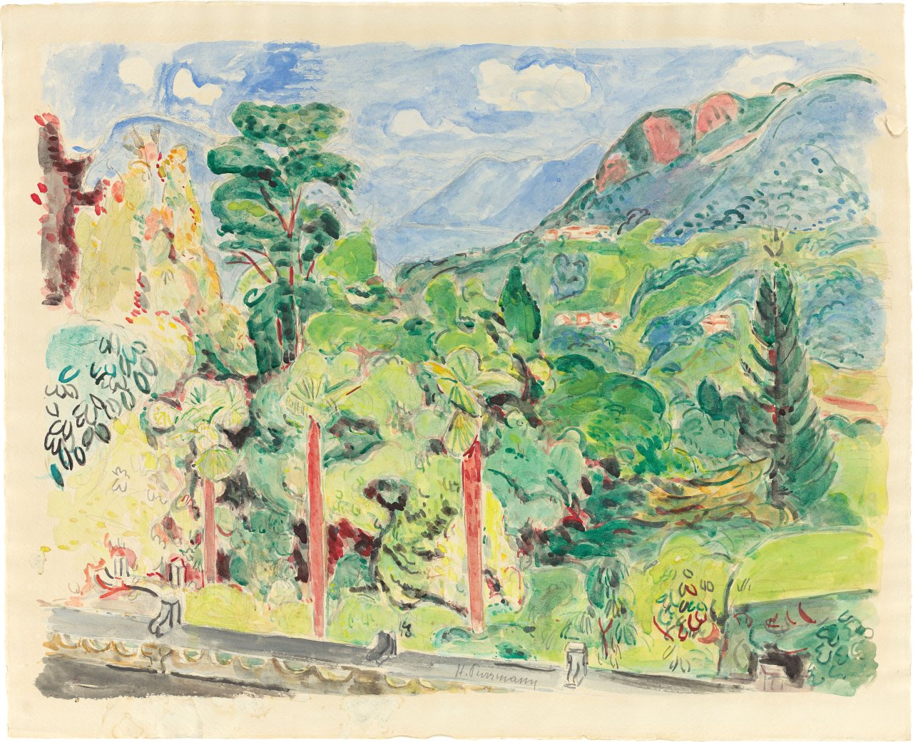 Auf diesem Bild ist das folgende Kunstwerk zu sehen: Hans Purrmann. „Blick auf den Luganer See (Montagnola)“. 1950.