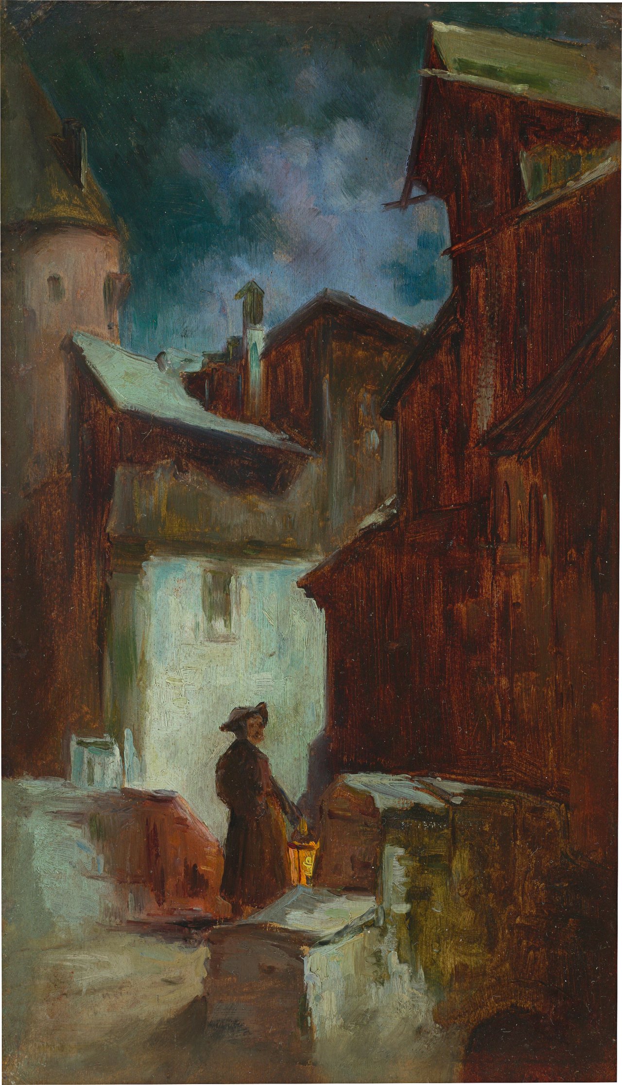 Auf diesem Bild ist das folgende Kunstwerk zu sehen: Carl Spitzweg. „Der Nachtwächter“. Um 1875.