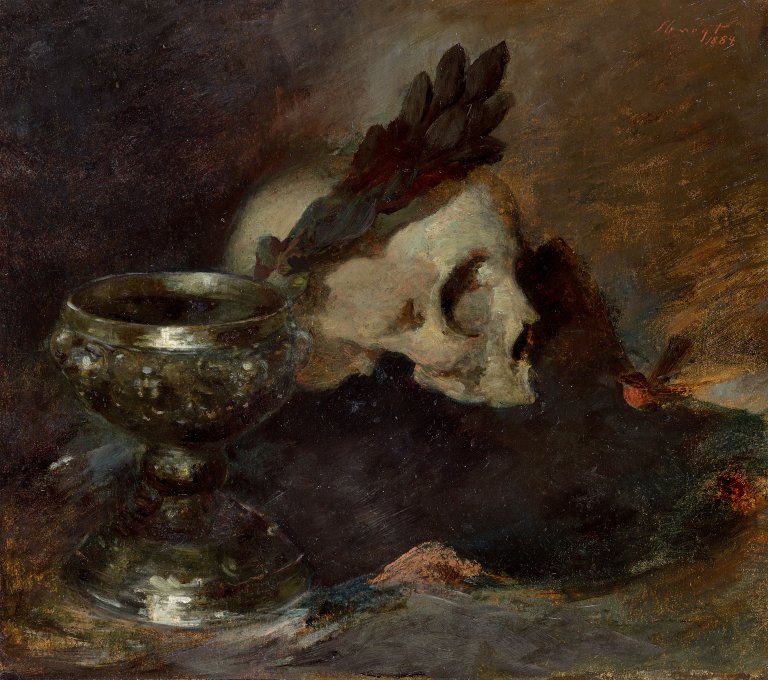 Auf diesem Bild ist das folgende Kunstwerk zu sehen: Max Slevogt. Memento Mori. 1884.