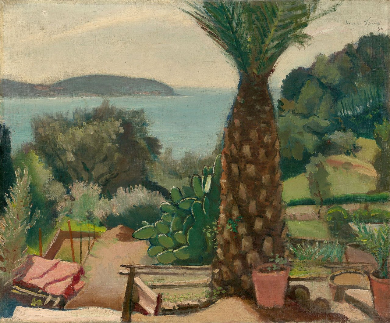 Auf diesem Bild ist das folgende Kunstwerk zu sehen: Eugen Spiro. „Cactus und Palme“. 1936.