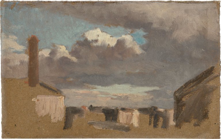 Auf diesem Bild ist das folgende Kunstwerk zu sehen:  Französisch, um 1880. Blick über die Dächer (Paris?).