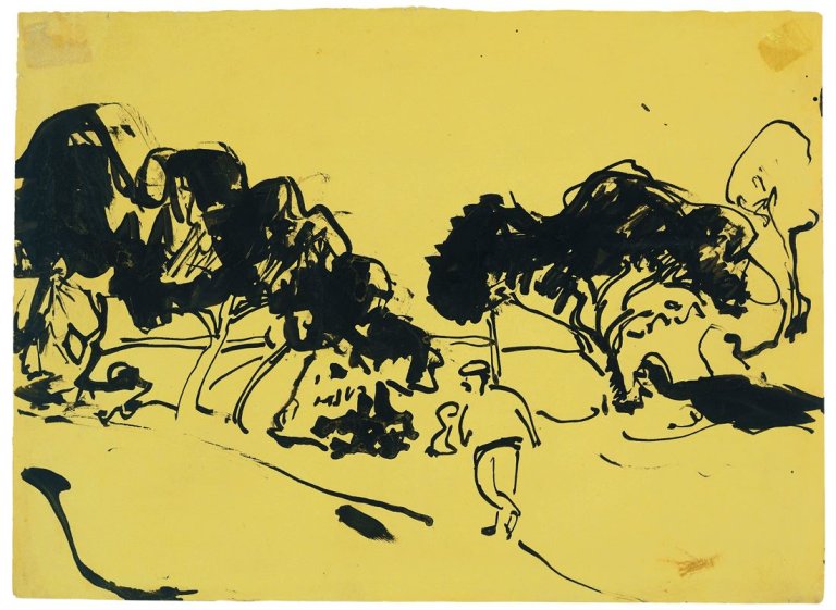 Auf diesem Bild ist das folgende Kunstwerk zu sehen: Ernst Ludwig Kirchner. Landschaft. Um 1910.
