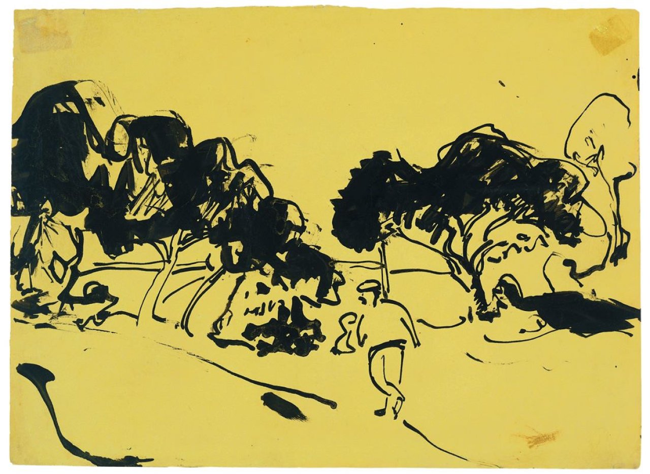 Auf diesem Bild ist das folgende Kunstwerk zu sehen: Ernst Ludwig Kirchner. Landschaft. Um 1910.