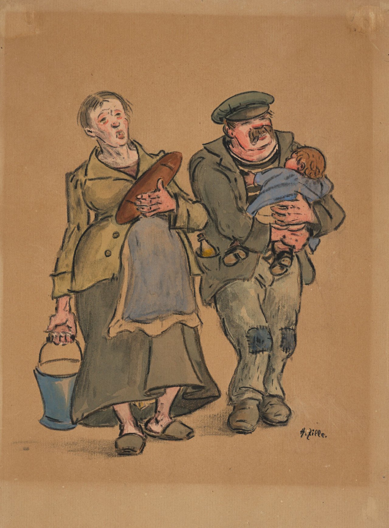 This picture shows the following artwork: Heinrich Zille. Working Class Couple with Child.