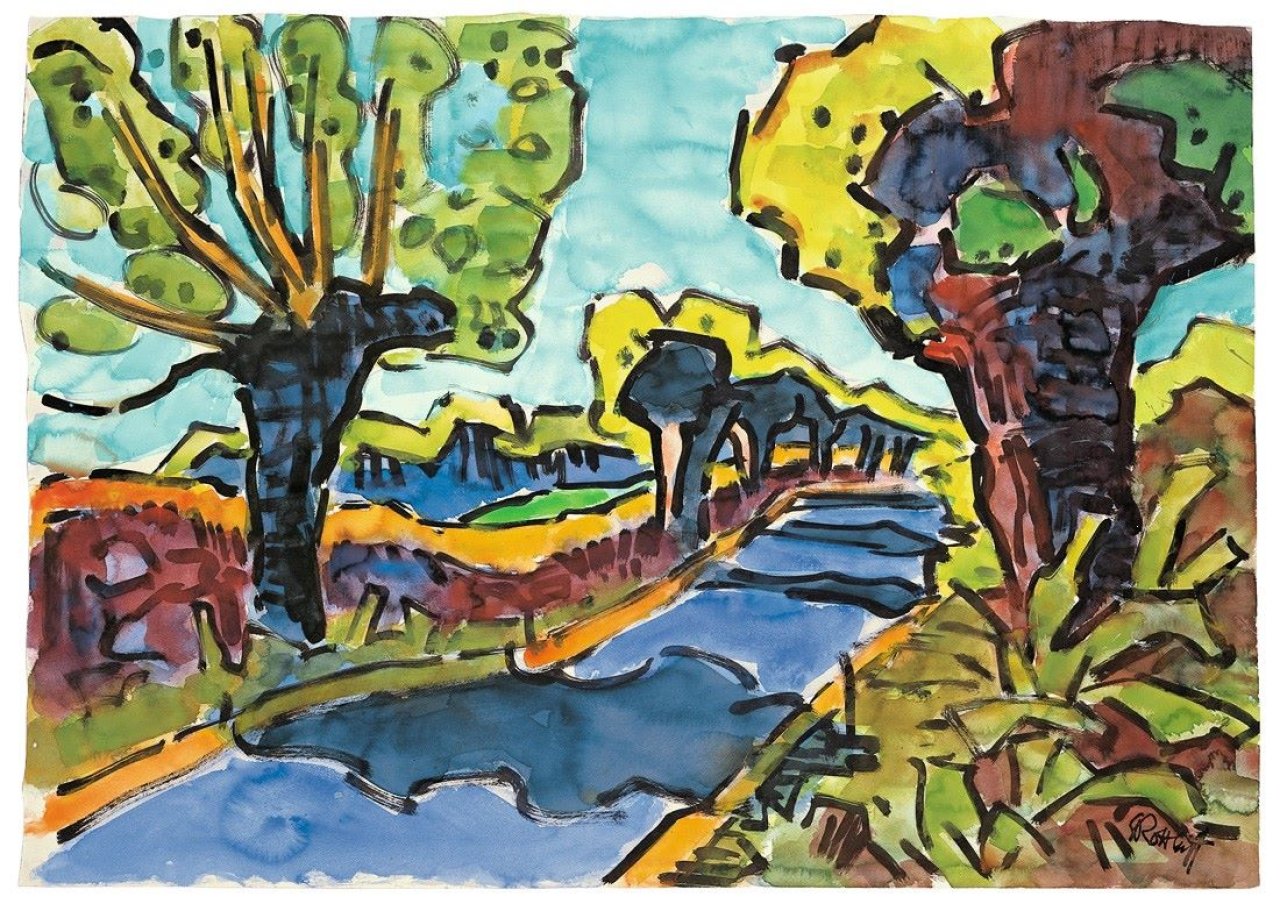 Auf diesem Bild ist das folgende Kunstwerk zu sehen: Karl Schmidt-Rottluff. Weiden an der Landstraße. 1959.