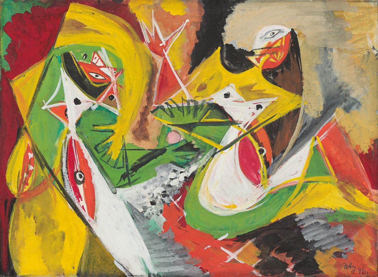 This picture shows the following artwork: Ernst Wilhelm Nay. ”Zwei Frauen (gelb grün)”. 1946.