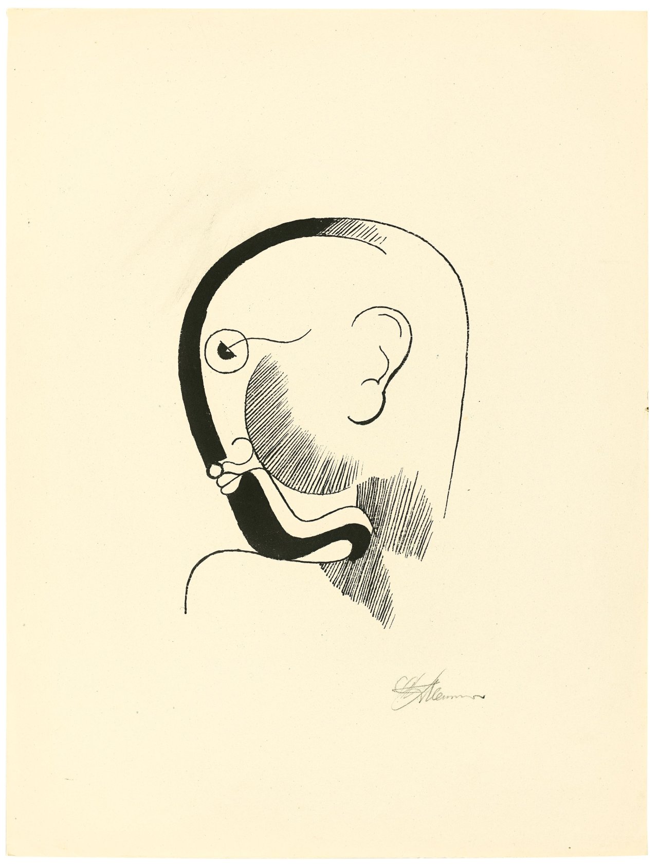 Auf diesem Bild ist das folgende Kunstwerk zu sehen: Oskar Schlemmer. „Kopf im Profil mit schwarzer Kontur“. 1928.