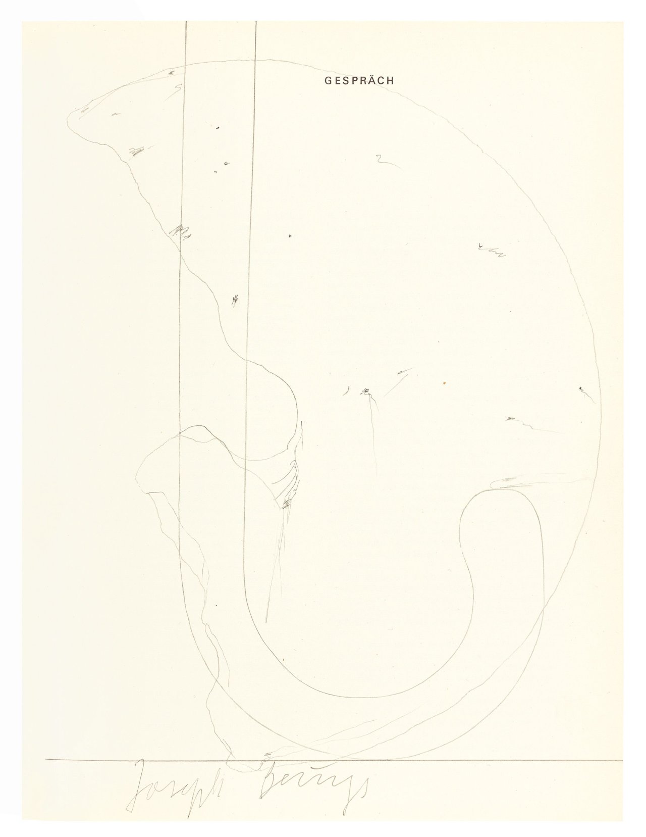Auf diesem Bild ist das folgende Kunstwerk zu sehen: Joseph Beuys. „Gespräch“ (im Buch: Joseph Beuys, Zeichnungen 1947-59 I). 1974.