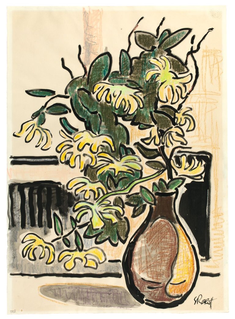 Auf diesem Bild ist das folgende Kunstwerk zu sehen: Karl Schmidt-Rottluff. Blumenstilleben. 1958.
