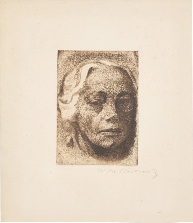 Auf diesem Bild ist das folgende Kunstwerk zu sehen: Käthe Kollwitz. „Selbstbildnis“. 1912/um 1920.