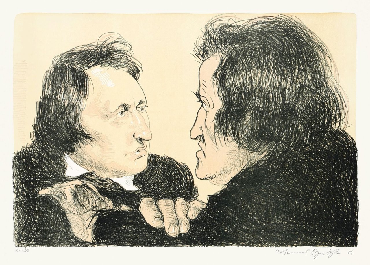 This picture shows the following artwork: Johannes Grützke. Jakob and Wilhelm Grimm. 2004.