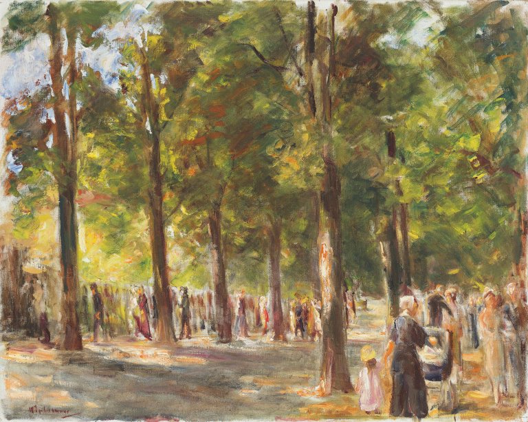 Auf diesem Bild ist das folgende Kunstwerk zu sehen: Max Liebermann. „Die Große Seestraße in Wannsee mit Spaziergängern“. Um 1920–23.