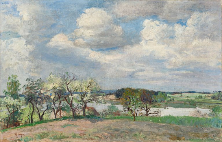 Auf diesem Bild ist das folgende Kunstwerk zu sehen: Theodor Hagen. Sommerlandschaft. Um 1900.