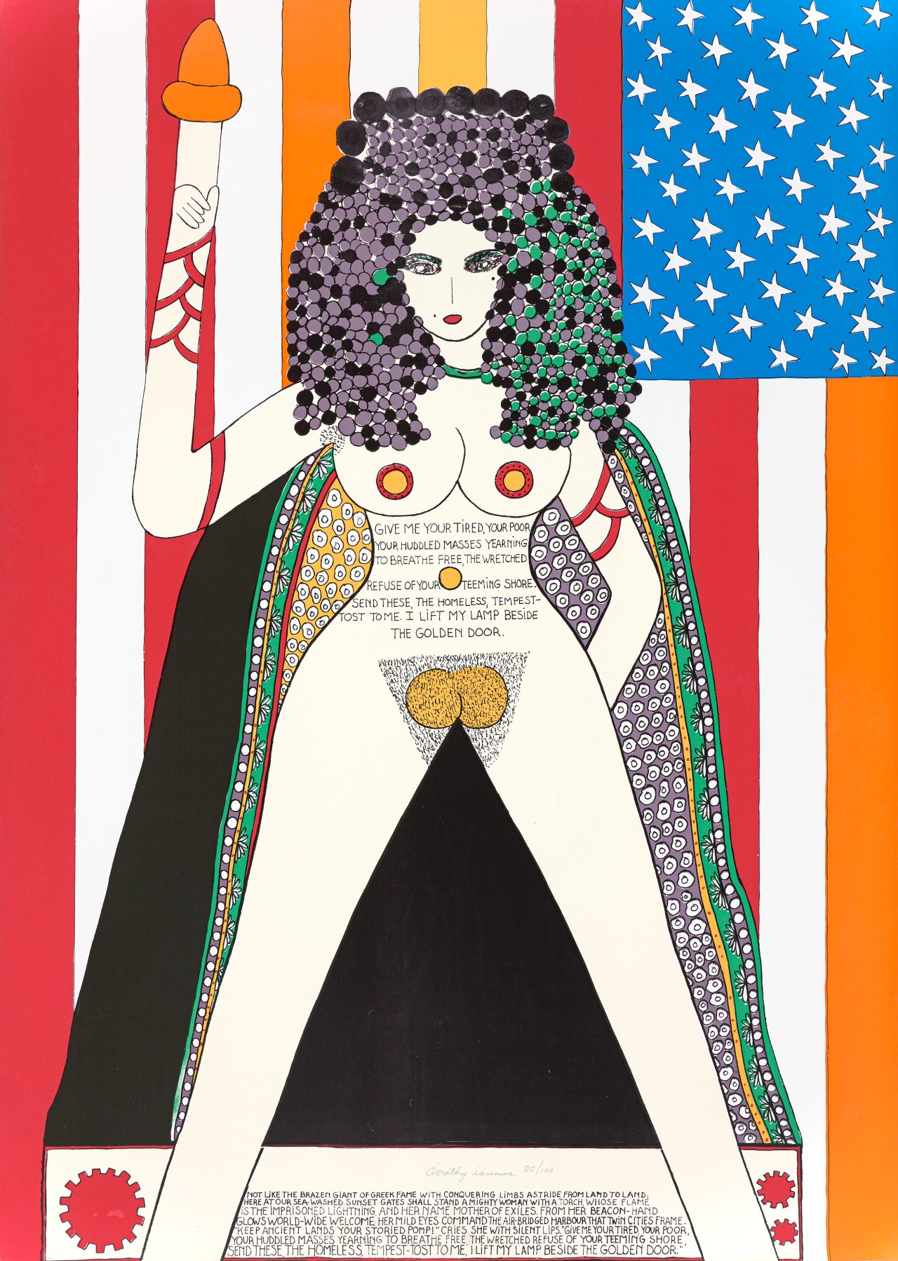 This picture shows the following artwork: Dorothy Iannone. ”I lift my lamp besides the golden door”. 1977.