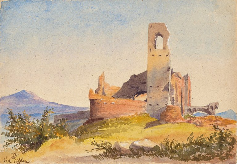 Auf diesem Bild ist das folgende Kunstwerk zu sehen: Albert Venus. Ruine an der Via Appia.