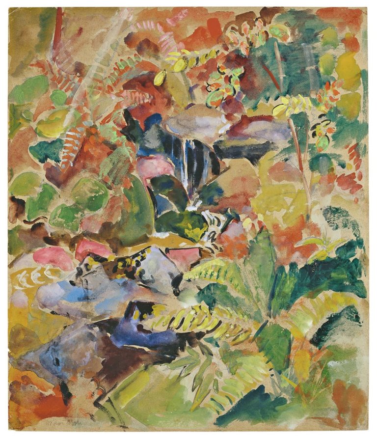 Auf diesem Bild ist das folgende Kunstwerk zu sehen: Oskar Moll. „Farn am Wasser“. 1925.