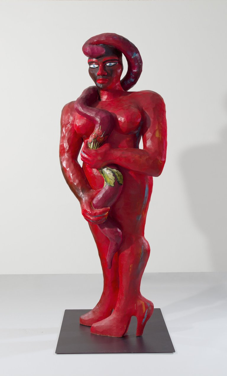 Auf diesem Bild ist das folgende Kunstwerk zu sehen: Elvira Bach. Radieschenrot (aus der Serie: Die andere Eva). 2001.
