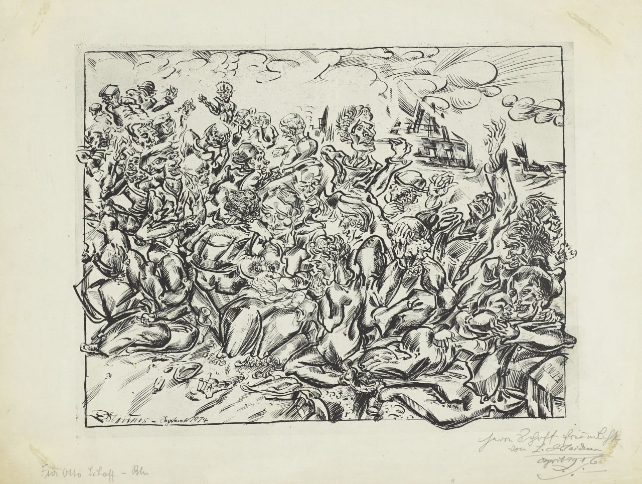 Auf diesem Bild ist das folgende Kunstwerk zu sehen: Ludwig Meidner. Die Vertriebenen. 1914.
