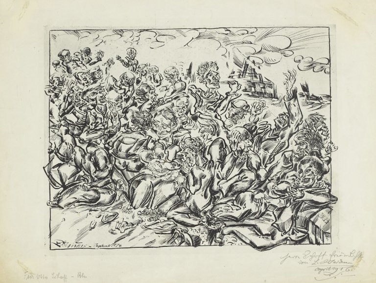 Auf diesem Bild ist das folgende Kunstwerk zu sehen: Ludwig Meidner. Die Vertriebenen. 1914.