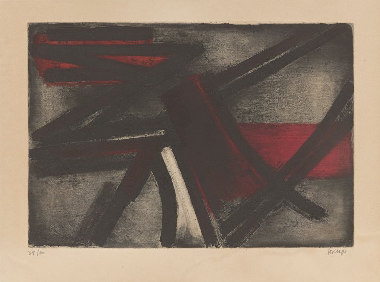 Auf diesem Bild ist das folgende Kunstwerk zu sehen: Pierre Soulages. „Eau-forte n° 2“. 1952.
