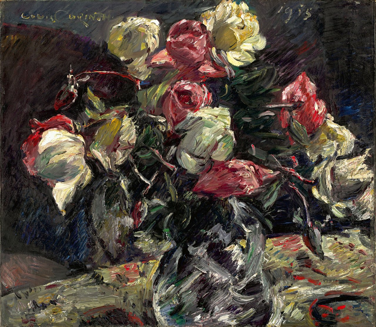 Auf diesem Bild ist das folgende Kunstwerk zu sehen: Lovis Corinth. „Helle Rosen“. 1915.