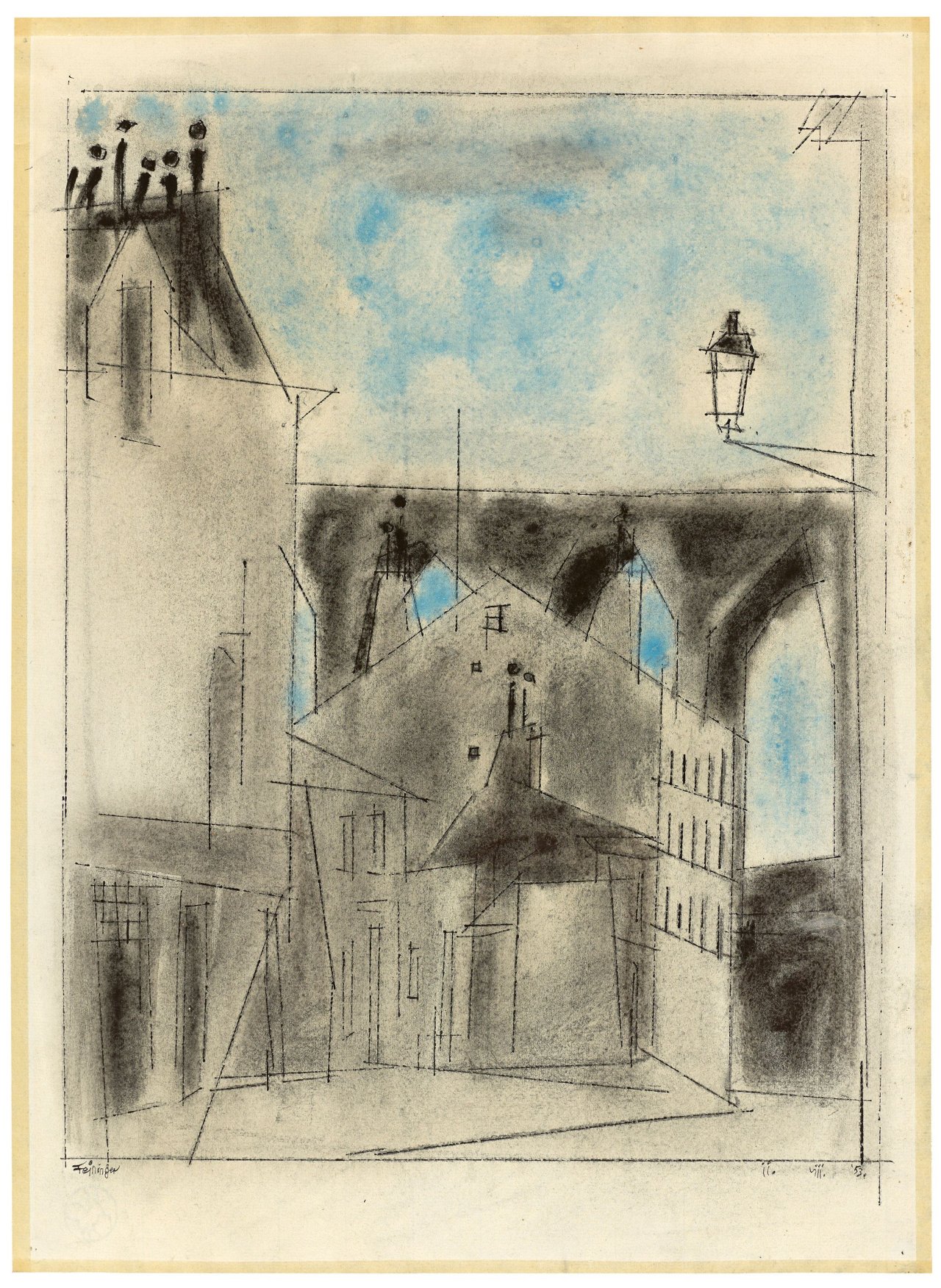Auf diesem Bild ist das folgende Kunstwerk zu sehen: Lyonel Feininger. Viadukt von Arcueil bei Paris. 1953.