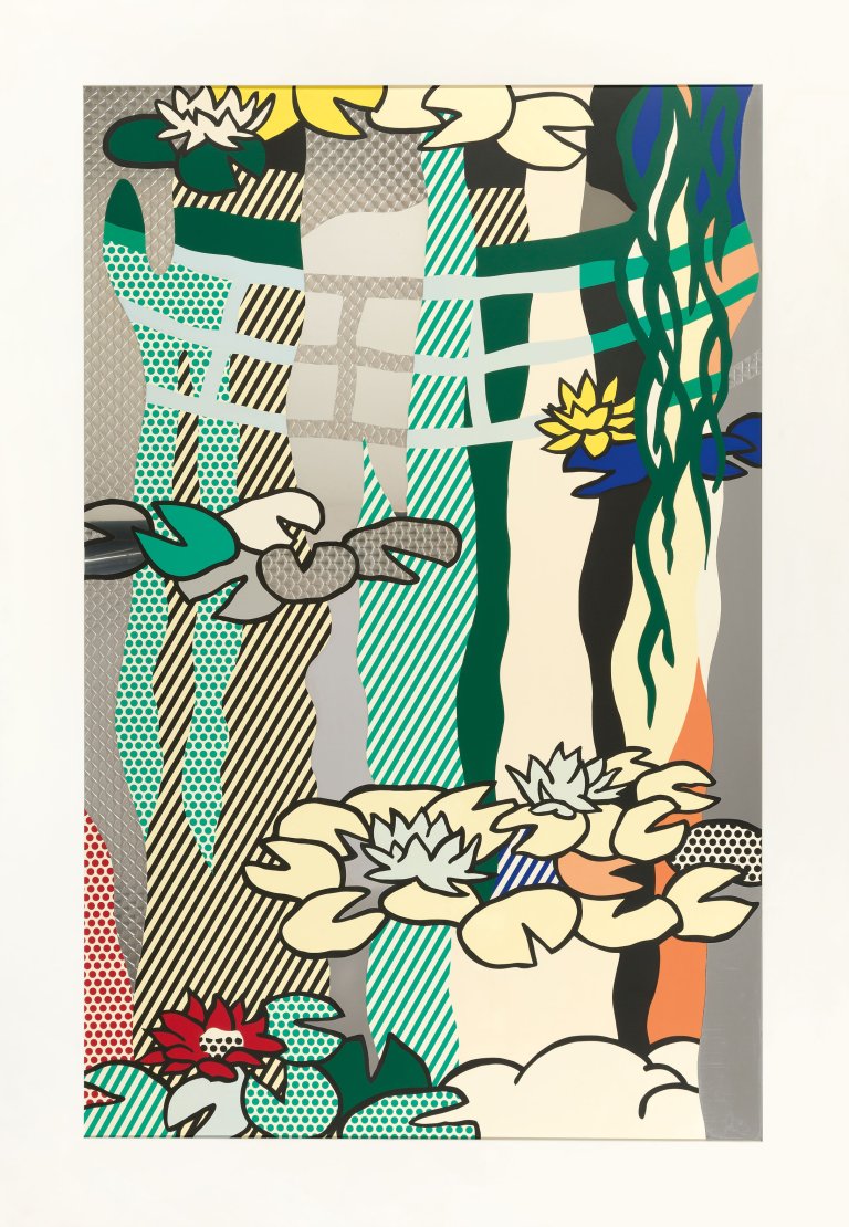 Auf diesem Bild ist das folgende Kunstwerk zu sehen: Roy Lichtenstein. „Water Lilies with Japanese Bridge“. 1992.