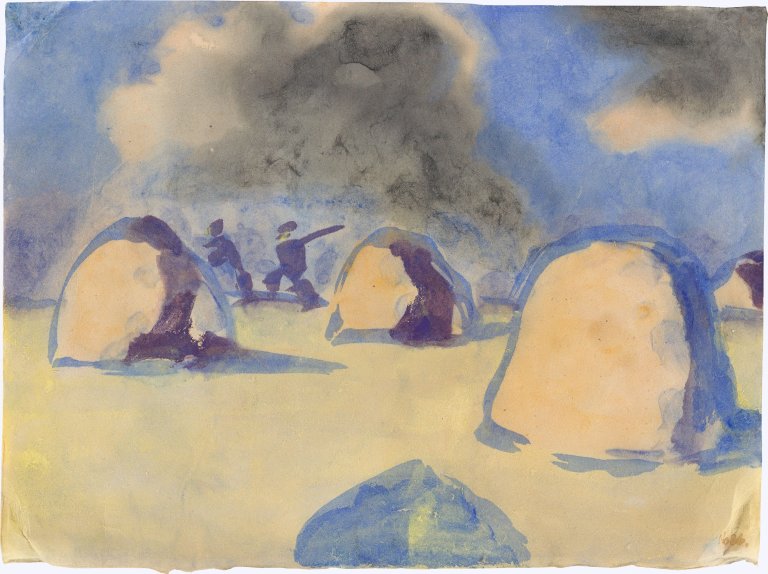 This picture shows the following artwork: Emil Nolde. ”Heuhaufen in der Marsch”. Circa 1920.