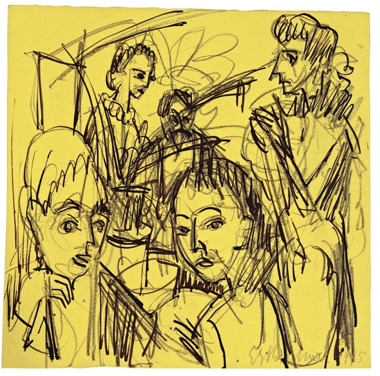 Auf diesem Bild ist das folgende Kunstwerk zu sehen: Ernst Ludwig Kirchner. Tischgesellschaft. 1915.